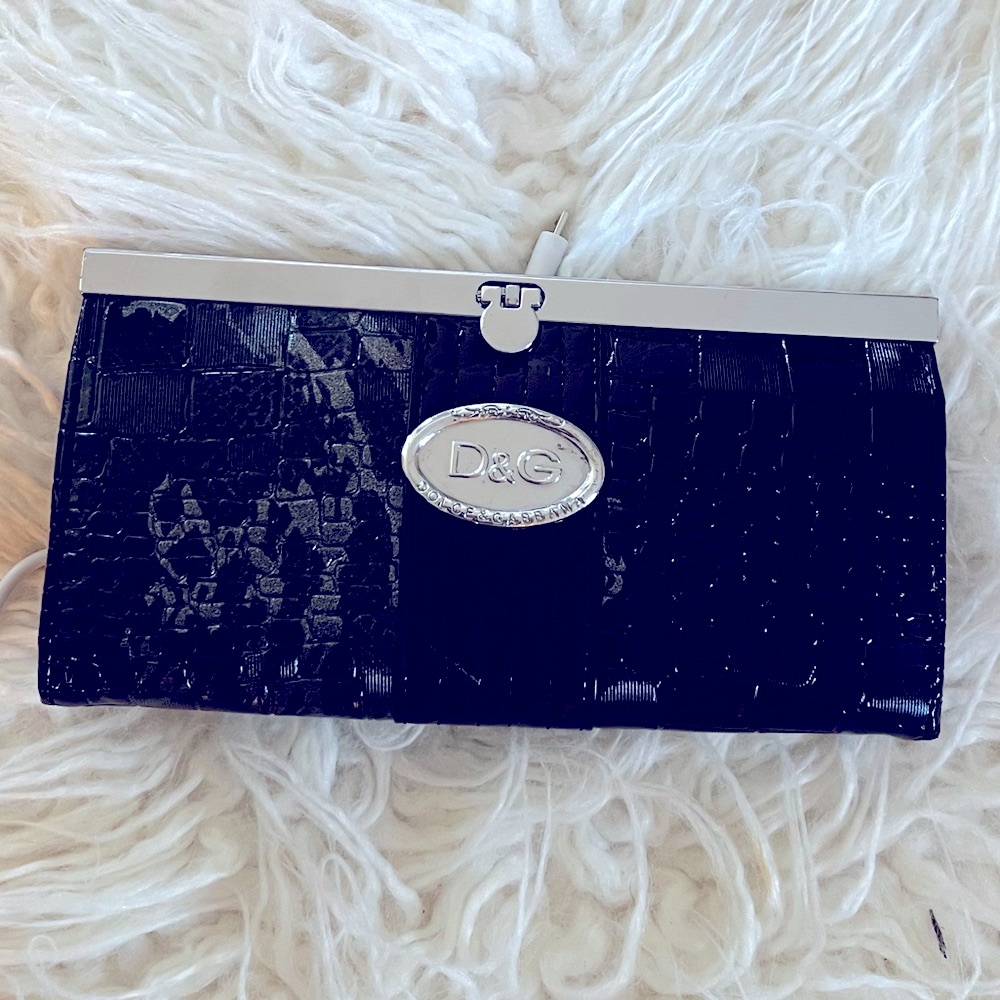 D&G Black Patent Crocodile Wallet
